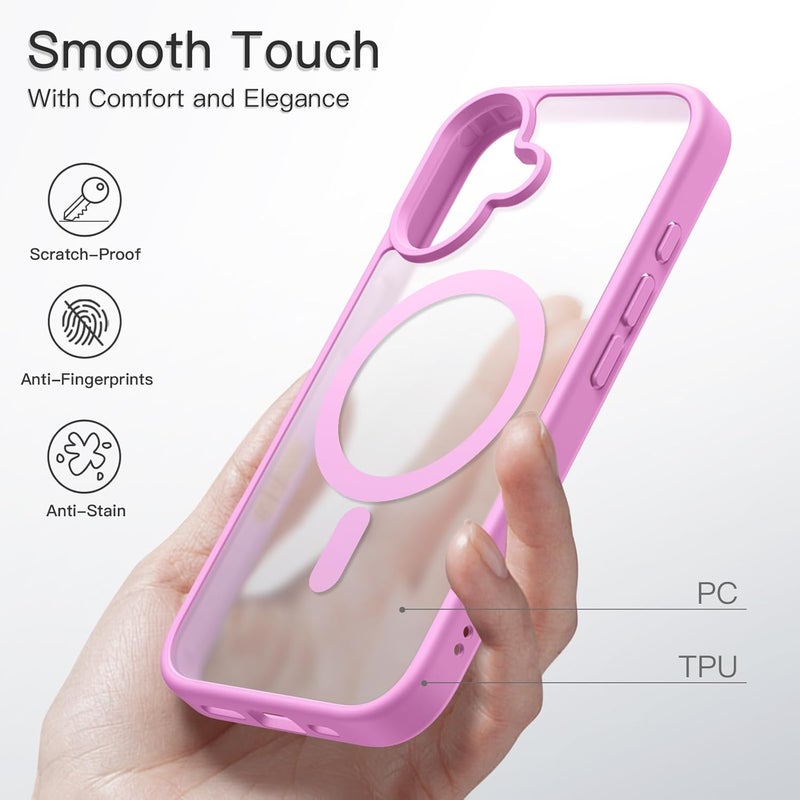 Jetech Magnetic Case for iPhone 16 Plus 6.7-Inch Compatible with MagSafe, Translucent Matte Back Slim Shockproof Phone Cover (Pink) - Image 5