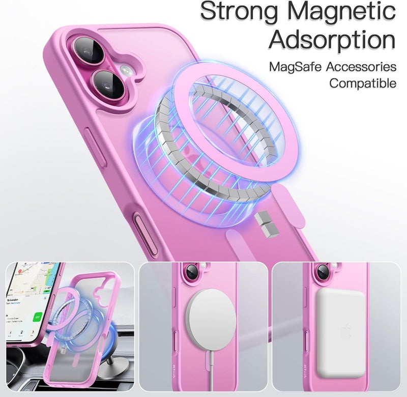 Jetech Magnetic Case for iPhone 16 Plus 6.7-Inch Compatible with MagSafe, Translucent Matte Back Slim Shockproof Phone Cover (Pink) - Image 3