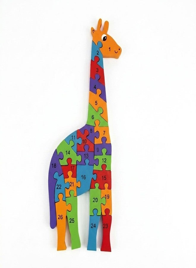 GITGRNTH 2 in 1 Multicolor Wooden Giraffe Shaped Alphabets A to Z & Numbers 1 to 26 Learning to Both Sides Puzzle 3D Jigsaw Block Puzzles for Preschool Kids 1+Yrs -Wooden Toy for Toddlers Boys Girls - Image 1
