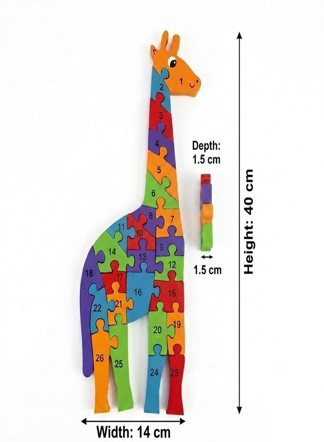 GITGRNTH 2 in 1 Multicolor Wooden Giraffe Shaped Alphabets A to Z & Numbers 1 to 26 Learning to Both Sides Puzzle 3D Jigsaw Block Puzzles for Preschool Kids 1+Yrs -Wooden Toy for Toddlers Boys Girls - Image 2
