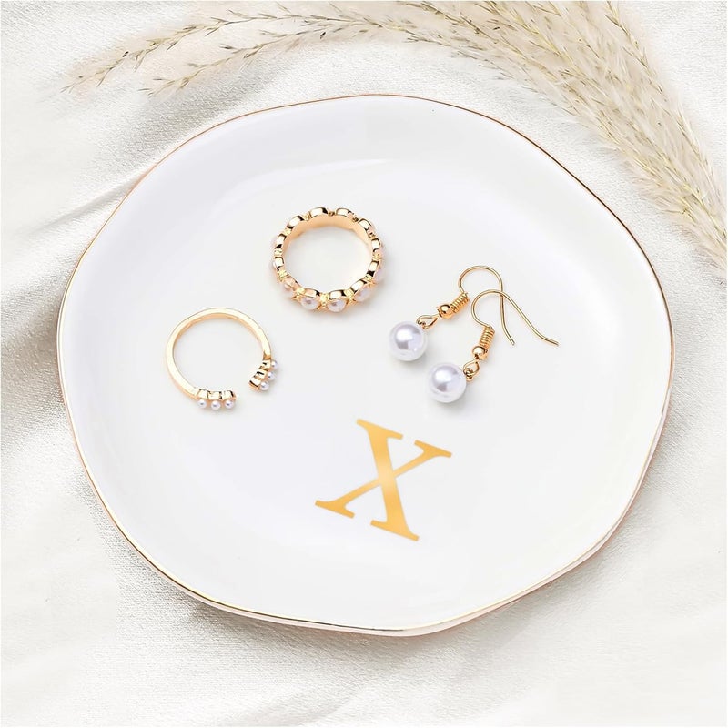 Procase Ceramic Jewelry Tray, Initial Ring Dish Trinket Plate Engagement Gift, Small Personalized Monogram Ring Bowl for Wedding, White Decorative Jewelry Holder for Women Vanity -Letter X - Image 1