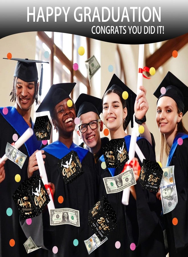 WenmthG 2026 Graduation Surprise Gift Box Explosion for Money - 10 Pcs Grad Pop Out Folding Bounce Money Gift Box with Confetti - Cash Gift Idea for Grad - Graduation Money Bank Party Supply (Black Gold) - Image 2