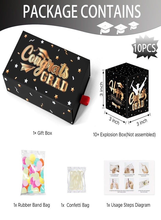 WenmthG 2026 Graduation Surprise Gift Box Explosion for Money - 10 Pcs Grad Pop Out Folding Bounce Money Gift Box with Confetti - Cash Gift Idea for Grad - Graduation Money Bank Party Supply (Black Gold) - Image 3