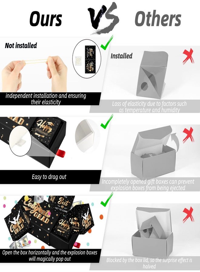 WenmthG 2026 Graduation Surprise Gift Box Explosion for Money - 10 Pcs Grad Pop Out Folding Bounce Money Gift Box with Confetti - Cash Gift Idea for Grad - Graduation Money Bank Party Supply (Black Gold) - Image 5