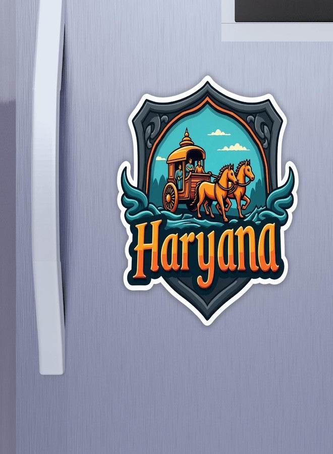 GiftODay Indian State Haryana Theme Souvenir Wooden Fridge Magnet for Refrigerator - Printed Fridge Magnet for Kitchen & Home Decor | Perfect Souvenir Gift | Size 3x3 Inches | Pack of 1 - Image 1