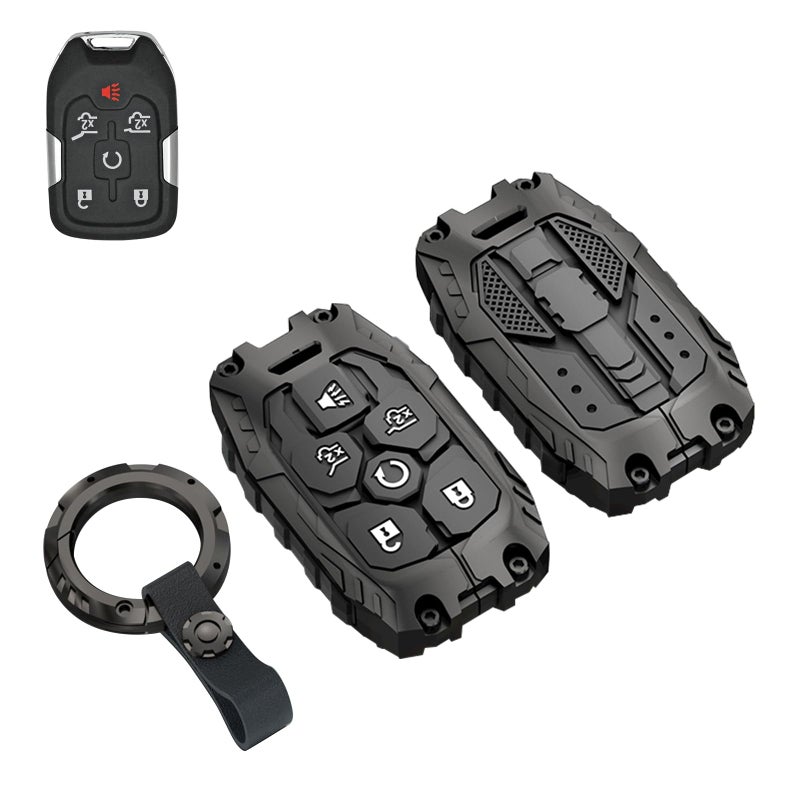 facaizhu Heavy Key Fob Cover Case Protector for Chevy, Keychain, Accessories for Chevy Suburban Tahoe 2015 2016 2017 2018 2019 2020 GMC Yukon (Type-C 6 Buttons) - Image 1