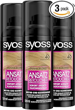 Syoss Rug Retoucher Concealer Spray Dark Blonde Level 1 3 x 120 ml Root Spray Covers Darker and Grey Renewable Roots Root Colour Lasts Until The Next Hair Wash - Image 1