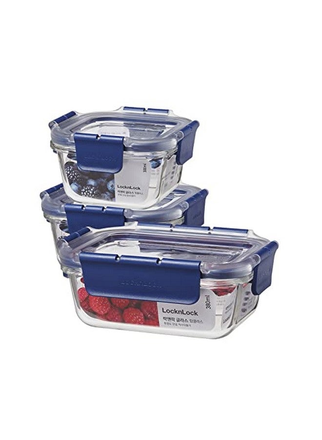 LOCK & LOCK مجموعة حاويات زجاجية محكمة الإغلاق من لوك آند لوك مع غطاء - مجموعة من 3 | حاوية تخزين زجاجية شفافة هدية للمطبخ | آمنة للاستخدام في الميكروويف والفريزر | حاويات طعام مانعة للتسرب (300 مل + 380 مل + 500 مل) - Image 3