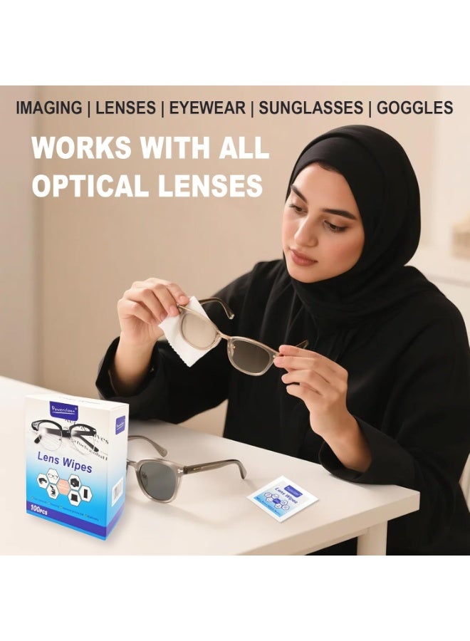 POWER CLEAN Lens Cleaning Wipes 100 Pack – Individually Wrapped Pre-Moistened Glasses Cleaner, Streak-Free & Anti-Fog Wipes for Eyeglasses, Screens, Camera Lenses & Phones - Image 2