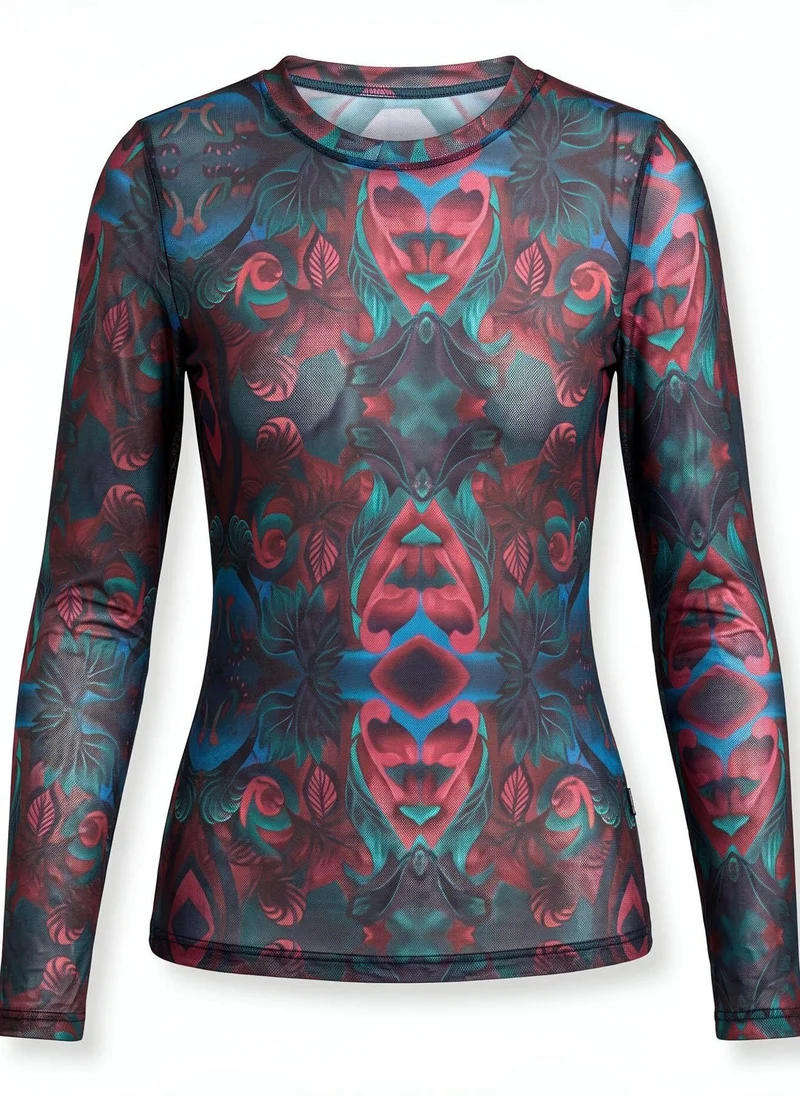Janara Jones  Autumn Paisley Mesh Printed Long Sleeve Tsara Top for Women | Best Price UAE