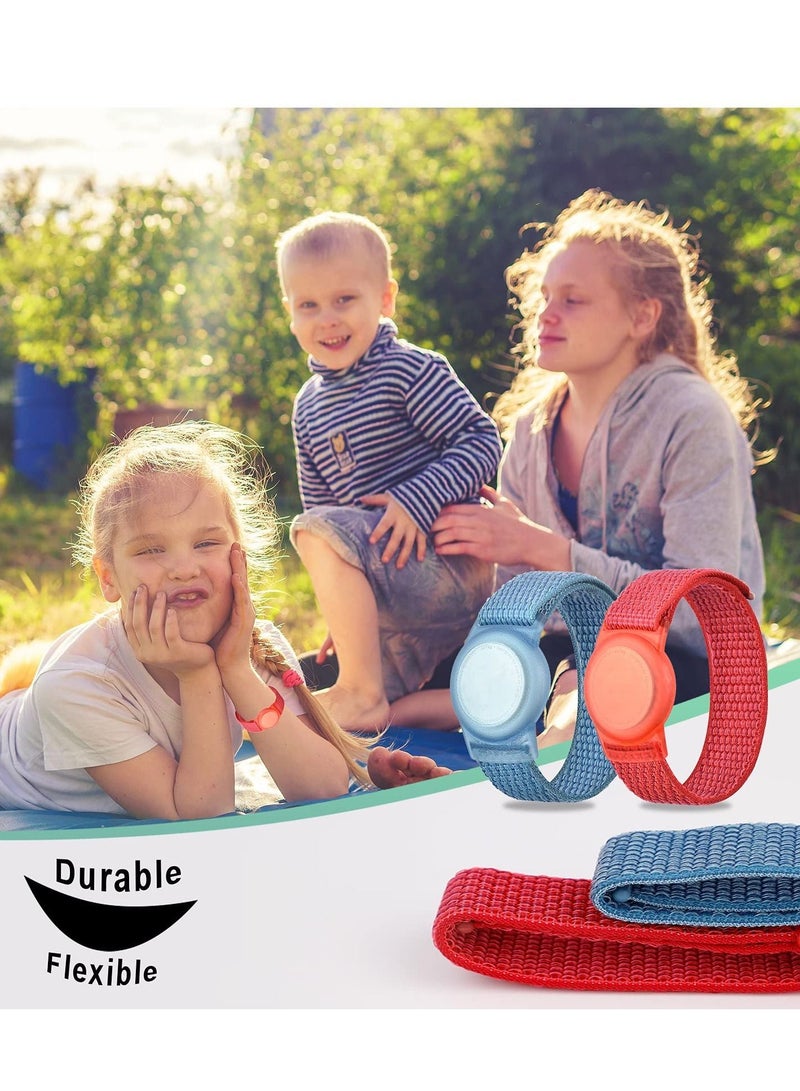 Y&D 2 Piece AirTag Kids Wristband with Adjustable Nylon Strap Holder Protector Breathable Anti Loss Bracelet for Toddler Child Elderly Blue and Red - Image 3