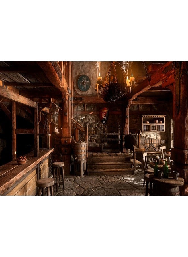 BELECO 9x6ft Fabric Medieval Tavern Backdrop for Photography Wooden Interior Tables Candle Light Ancient Tavern Inn Bar Restaurant Background for Party Decorations Photo Booth Studio Props - Image 2