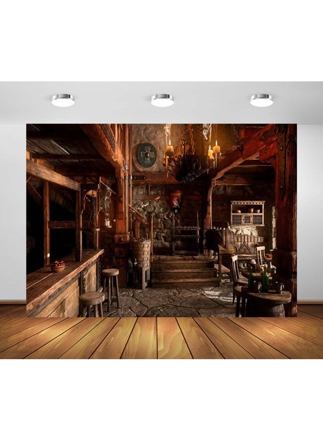 BELECO 9x6ft Fabric Medieval Tavern Backdrop for Photography Wooden Interior Tables Candle Light Ancient Tavern Inn Bar Restaurant Background for Party Decorations Photo Booth Studio Props - Image 1