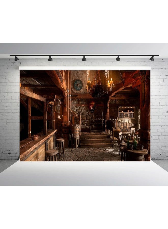 BELECO 9x6ft Fabric Medieval Tavern Backdrop for Photography Wooden Interior Tables Candle Light Ancient Tavern Inn Bar Restaurant Background for Party Decorations Photo Booth Studio Props - Image 5
