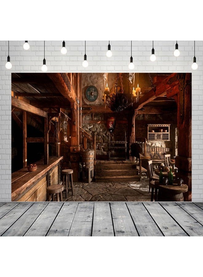 BELECO 9x6ft Fabric Medieval Tavern Backdrop for Photography Wooden Interior Tables Candle Light Ancient Tavern Inn Bar Restaurant Background for Party Decorations Photo Booth Studio Props - Image 3