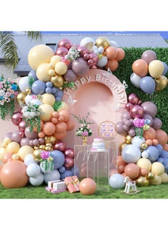 Sowide Pastel Balloon Arch Kit,Dusty Blue Sage Pink Retro Purple Metallic Gold Macaron Yellow Colorful Balloons For Garden Birthday Bridal Wedding Baby Shower Anniversary Graduation Party Decorations  - Image 1