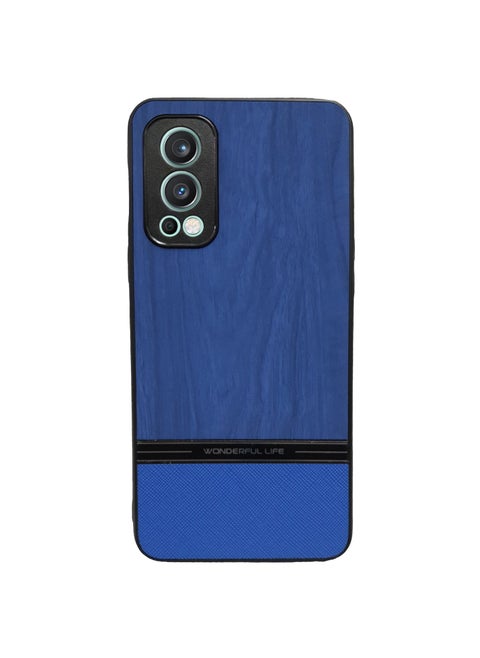 ELMO3EZZ Luxury PU Leather and Shockproof Mobile Cover with Wood Grain Design for OnePlus Nord 2 (Blue)