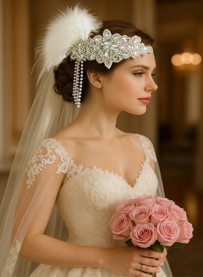 BABEYOND Women’s 1920s Headband Flapper Feather Headpiece with Chain Roaring 20s Gatsby Themed Party Hair Accessory - Image 5