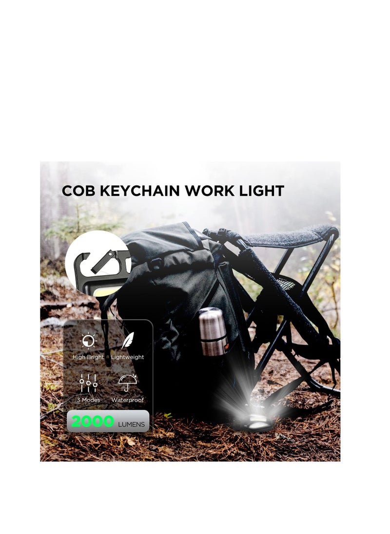 Excefore - COB Work Light, Portable Waterproof Small Led Keychain Flashlights, Rechargeable Cob Keychain Light, Collapsible Bracket and Strong Magnet, Perfect for Night Running, Camping - Image 1
