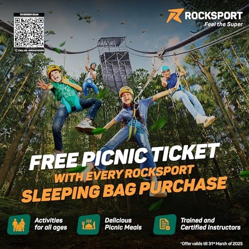 Rocksport Camp Lite Sleeping Bag for Adults (8°C to 20°C,Yellow - Army Green) | Lightweight, Compact & Waterproof Sleeping Bag for Men & Women | Butter NS Fabric, Indoor & Outdoor Camping Accessories - Image 2