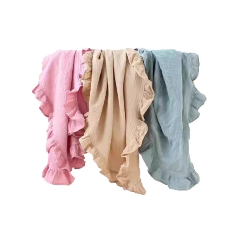 Bluejw Newborn Muslin Swaddle Blanket - Gauze Cotton Muslin Swaddlers with Ruffle Trim - Baby Toddler Photography Props - Image 3