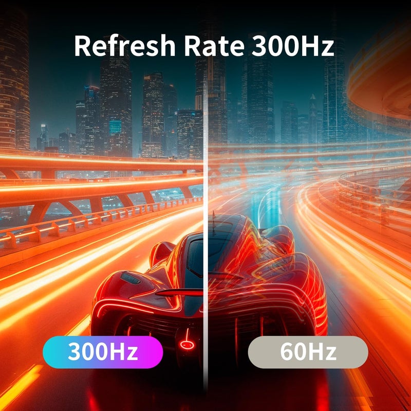 شاشة ألعاب FeuVision مقاس 27 بوصة، تردد 300 هرتز / 240 هرتز، دقة FHD 1920×1080p، لوحة IPS، زمن استجابة 1 مللي ثانية، مزامنة تكيفية، شاشة كمبيوتر، بدون إطار من ثلاث جهات، فائقة النحافة، تغطية ألوان sRGB 100%، حماية للعين، منفذا HDMI و منفذا DP - Image 2