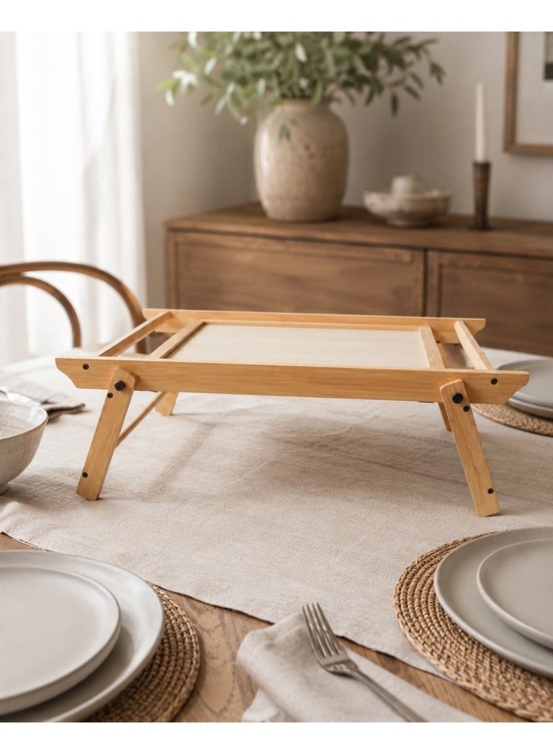 Casa Home Wooden Folding Bed Tray Table, 1 Piece Natural Wood Breakfast & Laptop Serving Tray with Foldable - Image 3