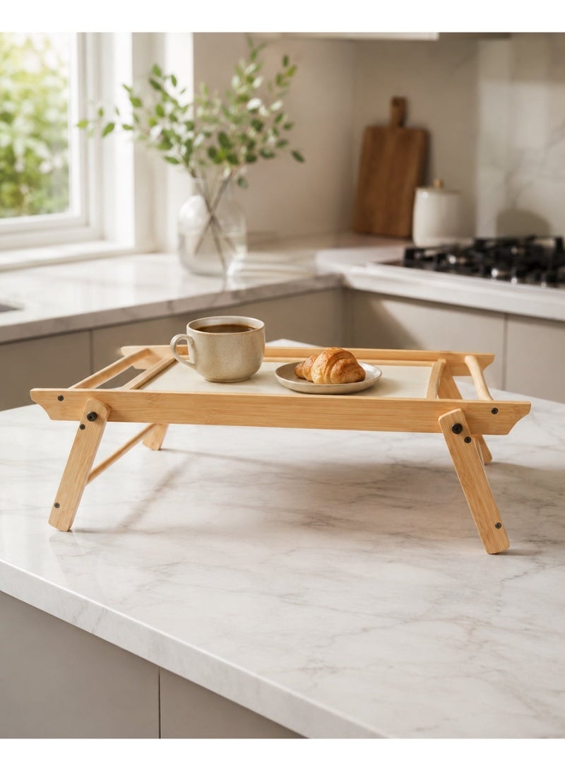 Casa Home Wooden Folding Bed Tray Table, 1 Piece Natural Wood Breakfast & Laptop Serving Tray with Foldable - Image 2