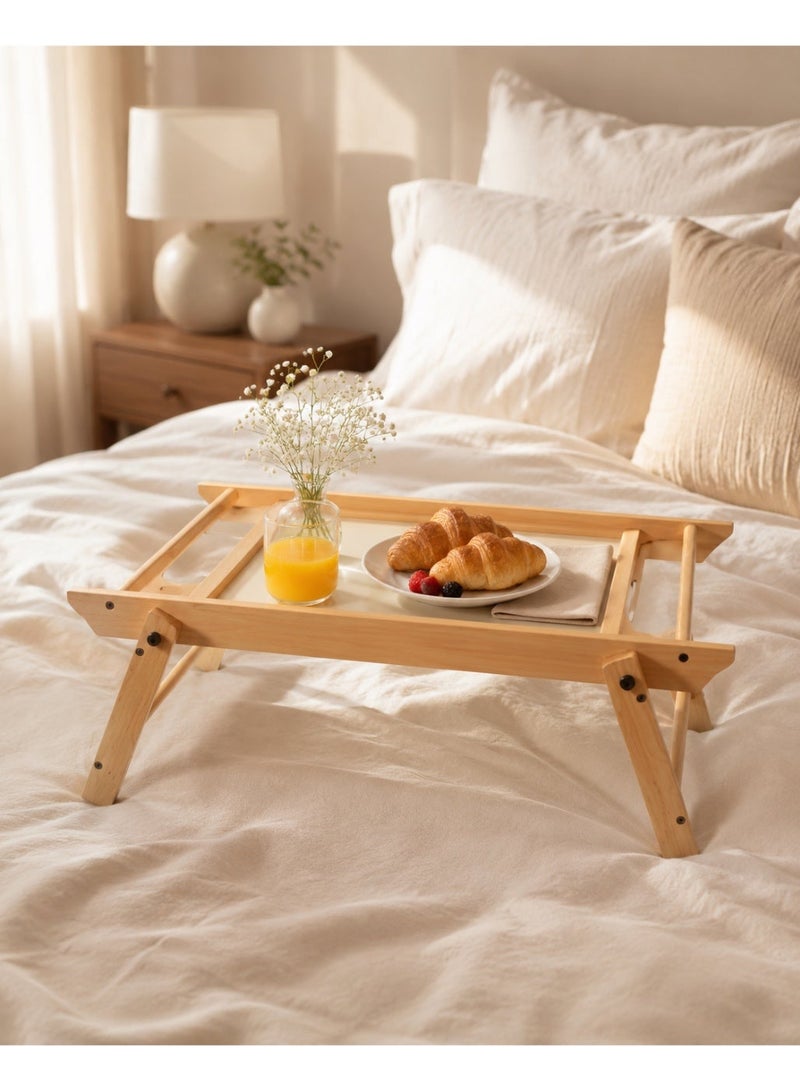 Casa Home Wooden Folding Bed Tray Table, 1 Piece Natural Wood Breakfast & Laptop Serving Tray with Foldable - Image 4