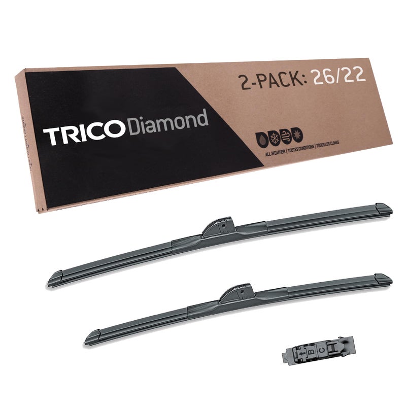 TRICO Diamond 252622 26 Inch 22 inch pack of 2 High Performance Automotive Replacement Windshield Wiper Blades For My Car Super Premium All Weather Beam Blade for Select Vehicle Models