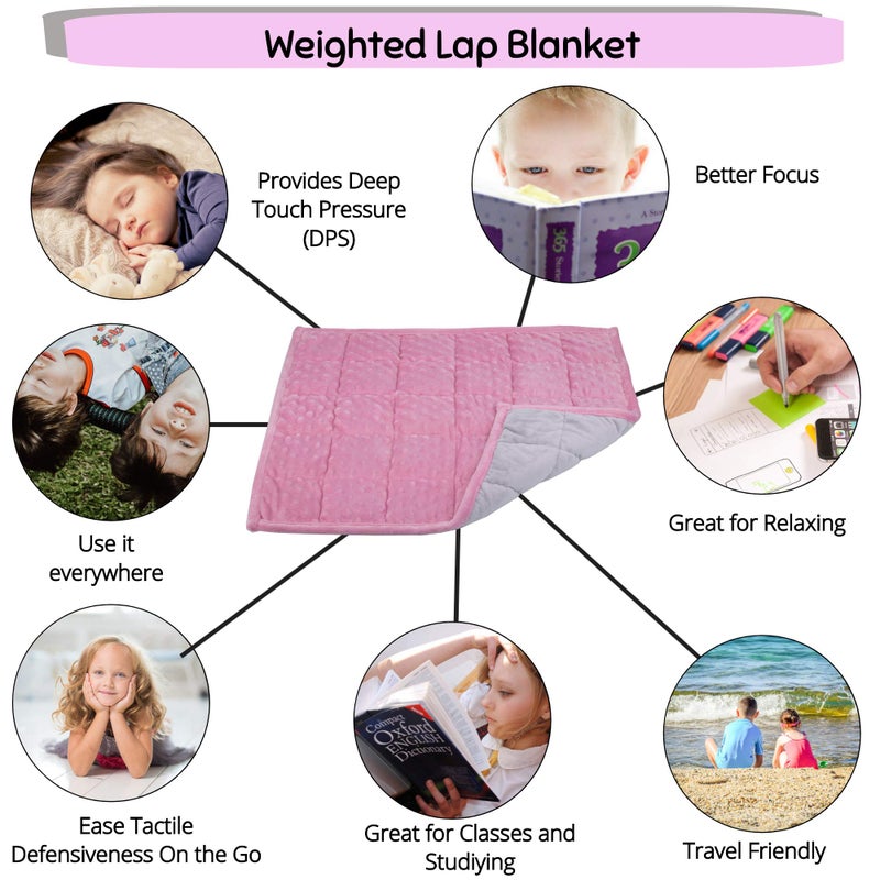 Aviano Weighted Lap Pad for Kids Blanket – 5 Lbs. Bundled with Fidget Marble Maze – Sensory Tools, Sensory Weighted Lap Blanket, (Pink/Gray) - Image 3
