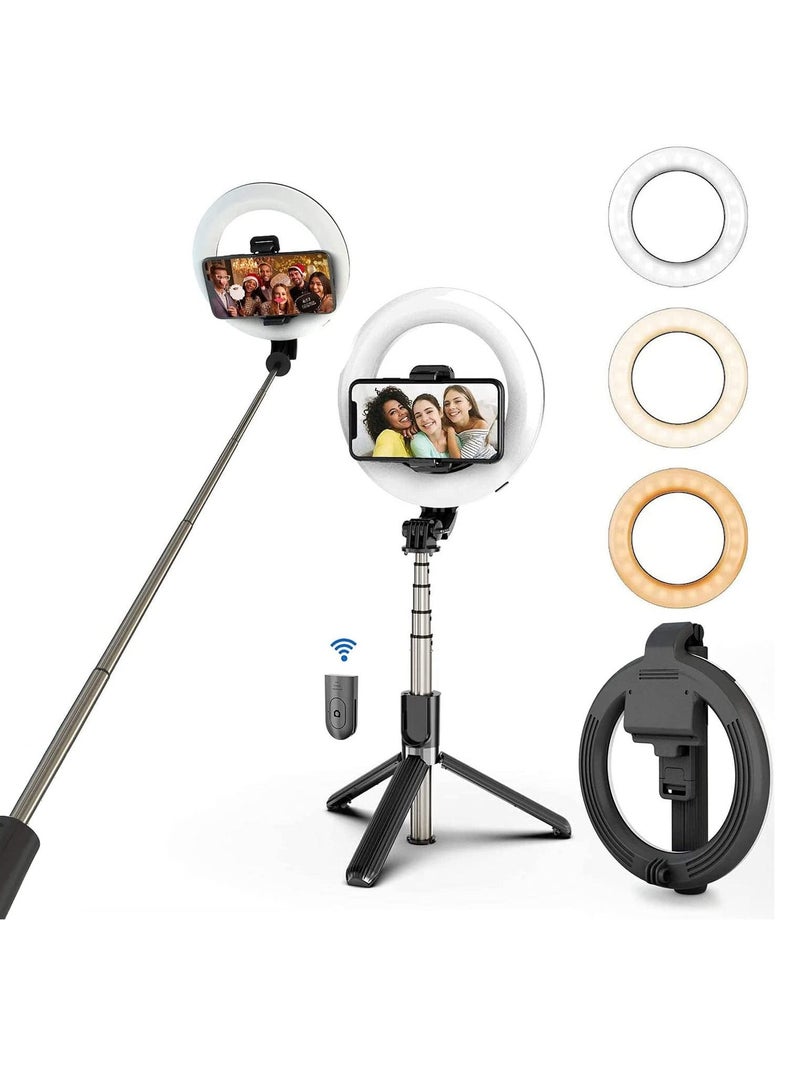 LEDIN L07 Wireless Bluetooth Selfie Stick Foldable Handheld Remote Shutter Tripod with 5 inch LED Ring Light for Live Stream - Image 1