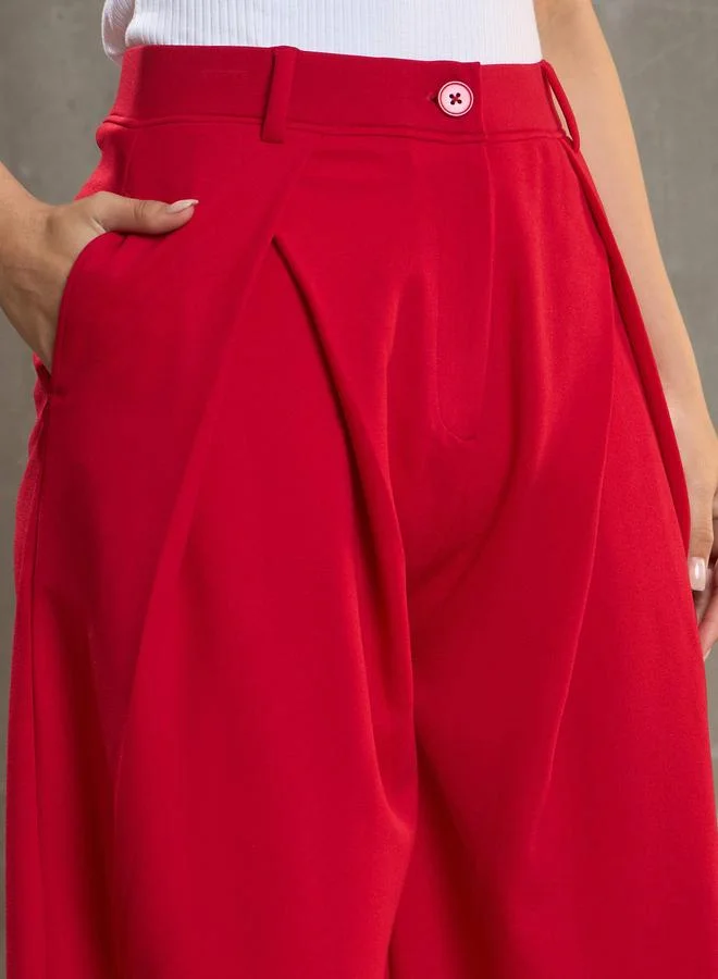 SASSAFRAS Sassafras Women Red Wrap Pleated Wide Leg Pants