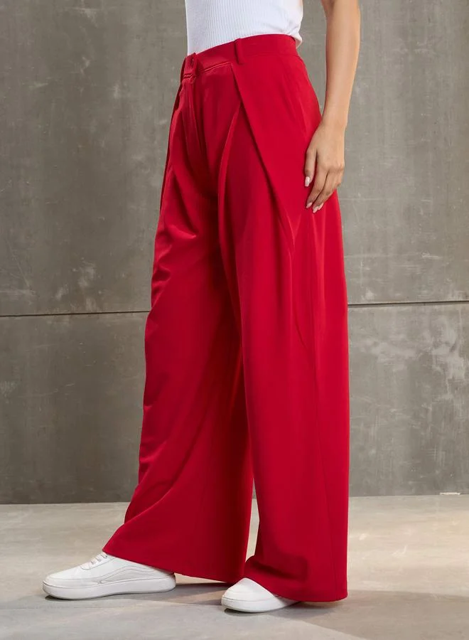 SASSAFRAS Sassafras Women Red Wrap Pleated Wide Leg Pants
