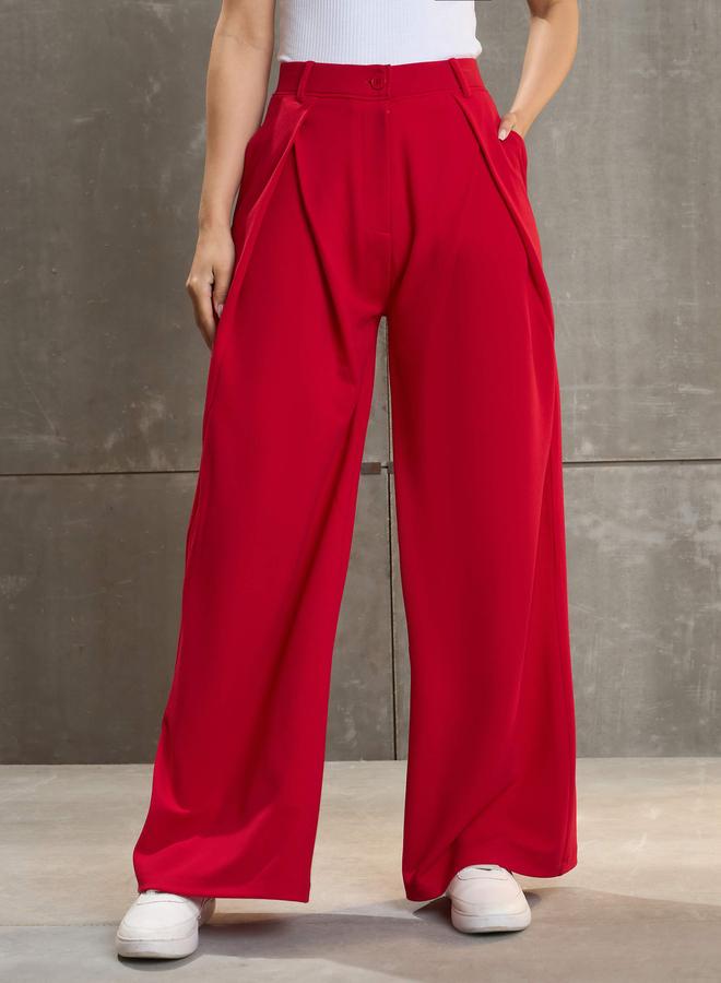 ساسافراس بنطلون واسع الساق بكسرات ولف للنساء من ساسافراس أحمر - Image 1