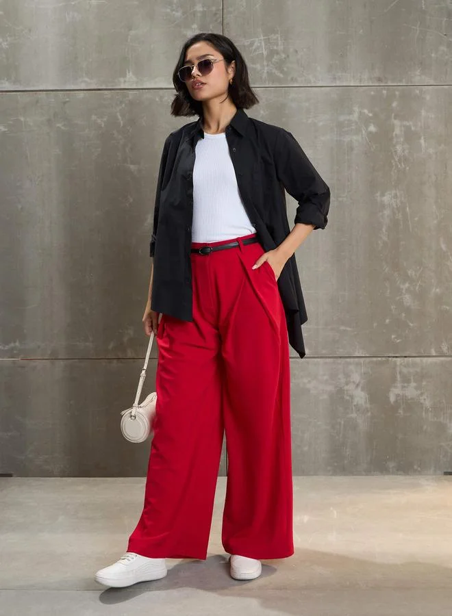 SASSAFRAS Sassafras Women Red Wrap Pleated Wide Leg Pants