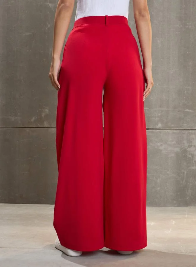 SASSAFRAS Sassafras Women Red Wrap Pleated Wide Leg Pants