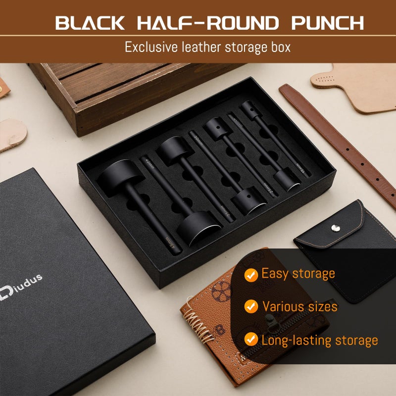 DIUDUS 7 Sizes Leather Corner Punch, Half-Round Punch Set, Leather Belt Cutter End Punch Tool, Belt Cutting Tool, Leatherworking Tools for Strap Belts, Wallet, Bags (From15mm to 45mm) - Image 3