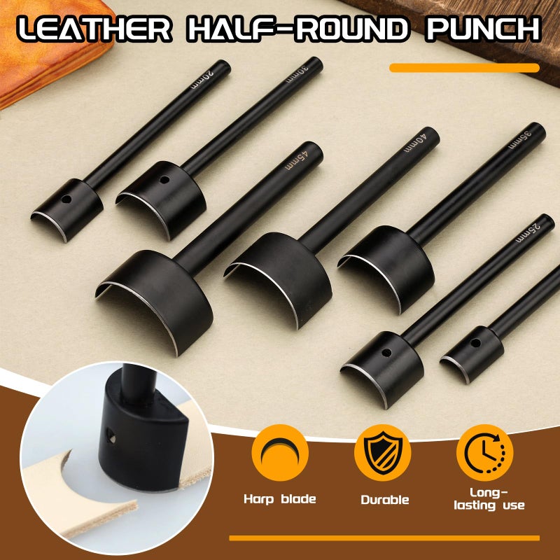 DIUDUS 7 Sizes Leather Corner Punch, Half-Round Punch Set, Leather Belt Cutter End Punch Tool, Belt Cutting Tool, Leatherworking Tools for Strap Belts, Wallet, Bags (From15mm to 45mm) - Image 4