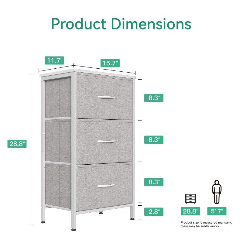 AODK Dresser for Bedroom Nightstand Small Dressers Chest of Drawers End Table for Living Room, Closet Dresser with 3 Storage Drawers Organizer Clothes, Light Grey - Image 3