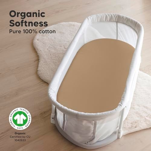 KeaBabies 2-Pack Organic Bassinet Sheets for Girls, Boys - 100% Cotton Bassinet Mattress Sheets Compatible with Halo Bassinest Swivel Sleeper, Graco, Baby Delight, Chicco, Unisex Fitted Bassinet Sheets (Pecan) - Image 2