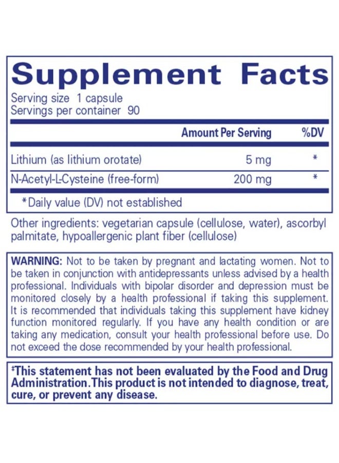 Pure Encapsulations Lithium Orotate 5mg ,to support healthy mental function, 180 Capsules - Image 2