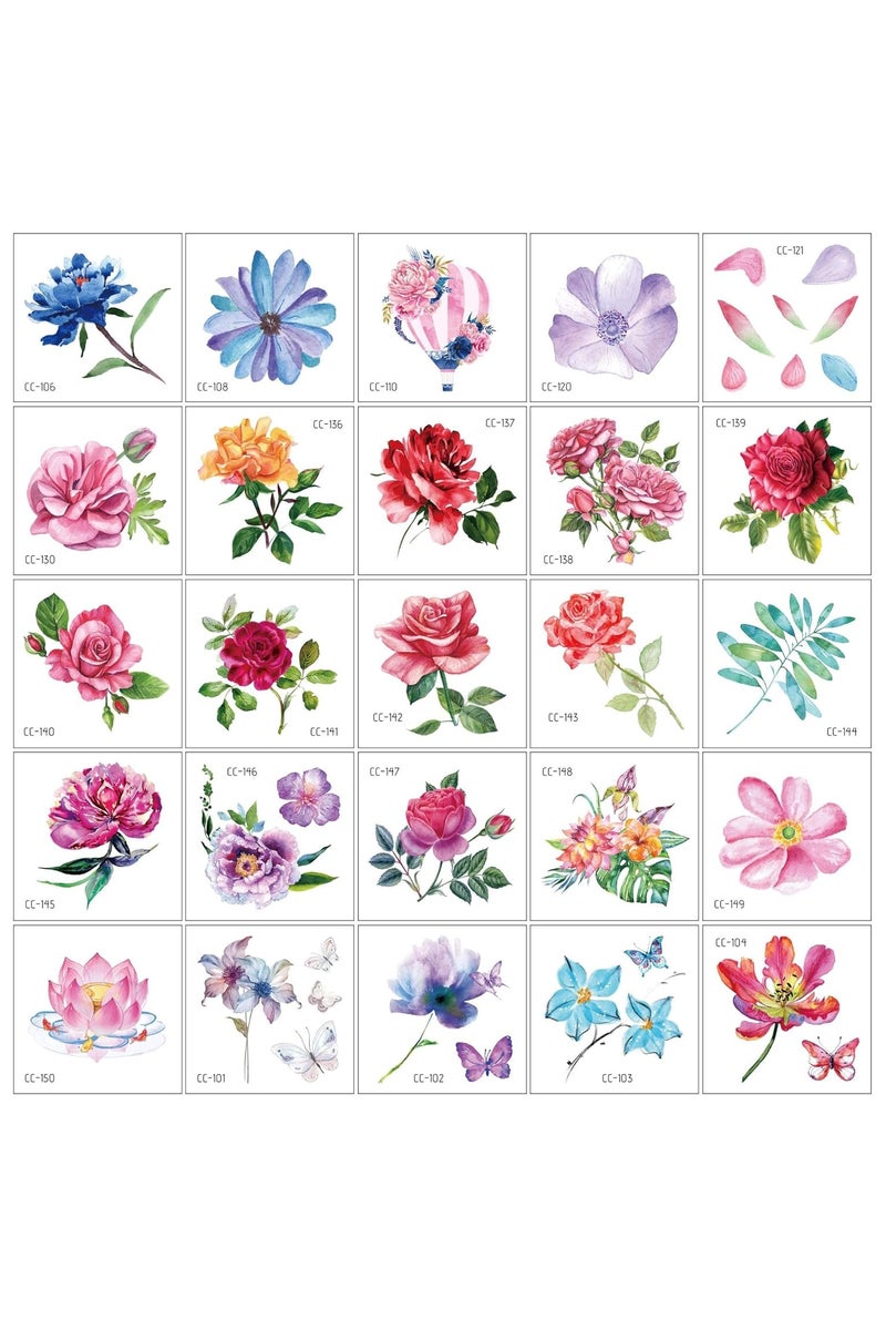 قوس قزح أورينبو 50 ورقة وشم مؤقت على شكل زهرة للنساء المراهقات والفتيات، وشم مؤقت صغير للبالغين، ملصق فني للجسم مقاوم للماء، يشمل وشم زهرة فراشة ورقة لوتس أزهار الكرز - Image 4