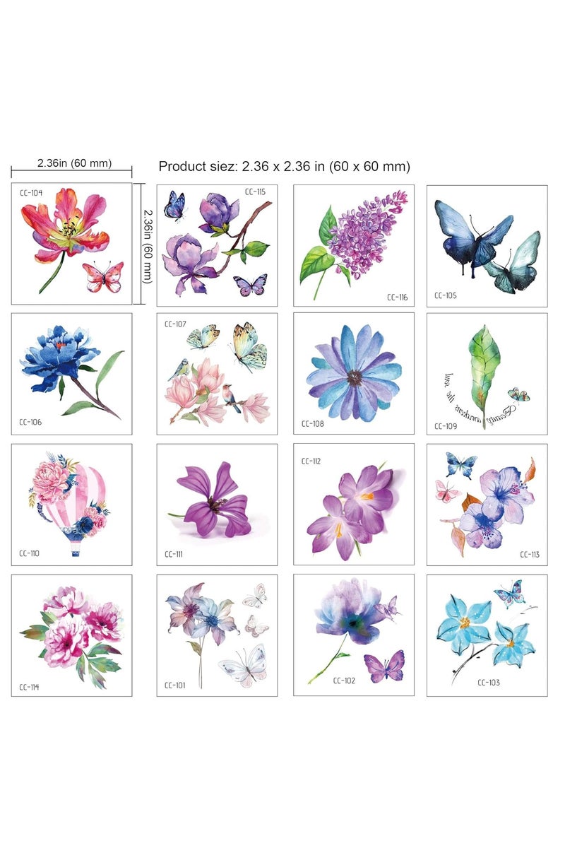 قوس قزح أورينبو 50 ورقة وشم مؤقت على شكل زهرة للنساء المراهقات والفتيات، وشم مؤقت صغير للبالغين، ملصق فني للجسم مقاوم للماء، يشمل وشم زهرة فراشة ورقة لوتس أزهار الكرز - Image 2