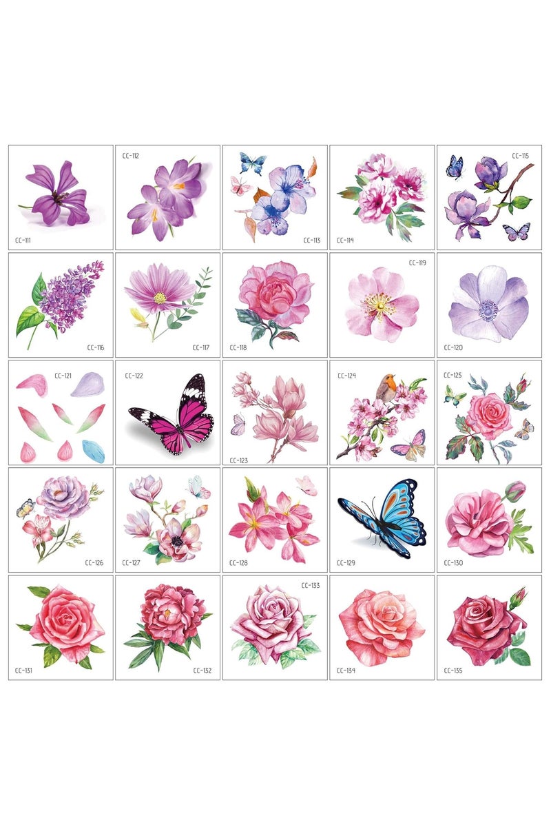 قوس قزح أورينبو 50 ورقة وشم مؤقت على شكل زهرة للنساء المراهقات والفتيات، وشم مؤقت صغير للبالغين، ملصق فني للجسم مقاوم للماء، يشمل وشم زهرة فراشة ورقة لوتس أزهار الكرز - Image 3