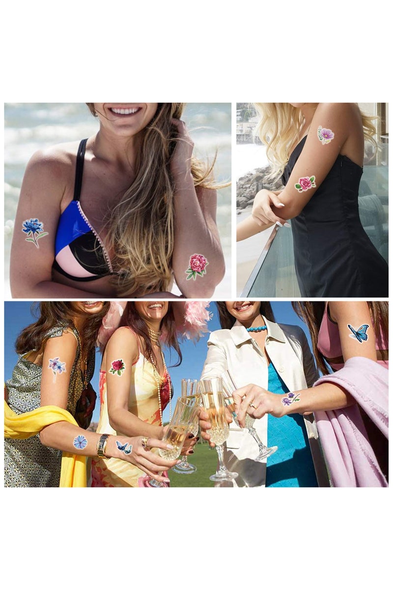قوس قزح أورينبو 50 ورقة وشم مؤقت على شكل زهرة للنساء المراهقات والفتيات، وشم مؤقت صغير للبالغين، ملصق فني للجسم مقاوم للماء، يشمل وشم زهرة فراشة ورقة لوتس أزهار الكرز - Image 5