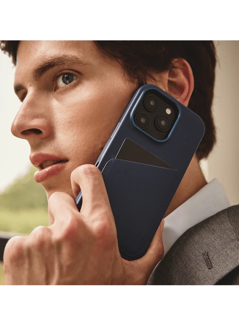 موجو جراب جلد فاخر لهاتف آيفون  برو بجيوب بطاقات وحماية معززة وعدسة كاميرا متوافق مع ماج سيف - محفظة بطاقات آيفون  برو أزرق موناكو - Image 2