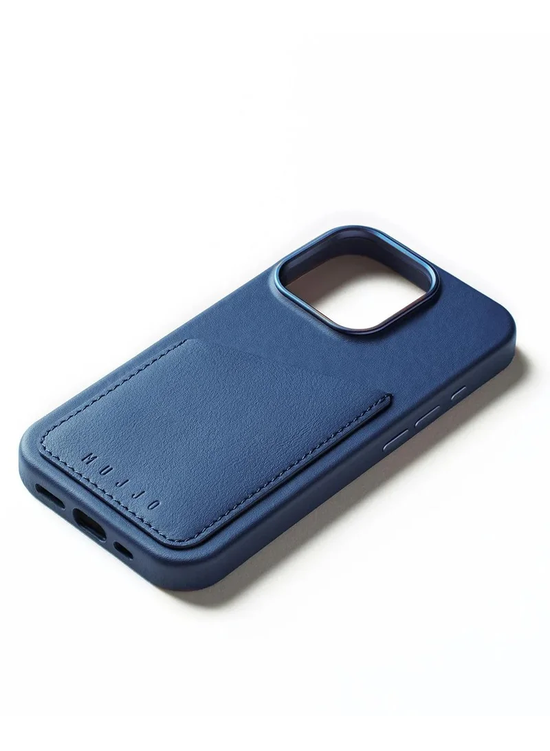 Mujjo iPhone 16 Pro - Premium European Leather Case with Card Pocket, Enhanced Phone & Camera Lens Protection, MagSafe Compatible - iPhone 16 Pro Card Wallet Case (Monaco Blue)