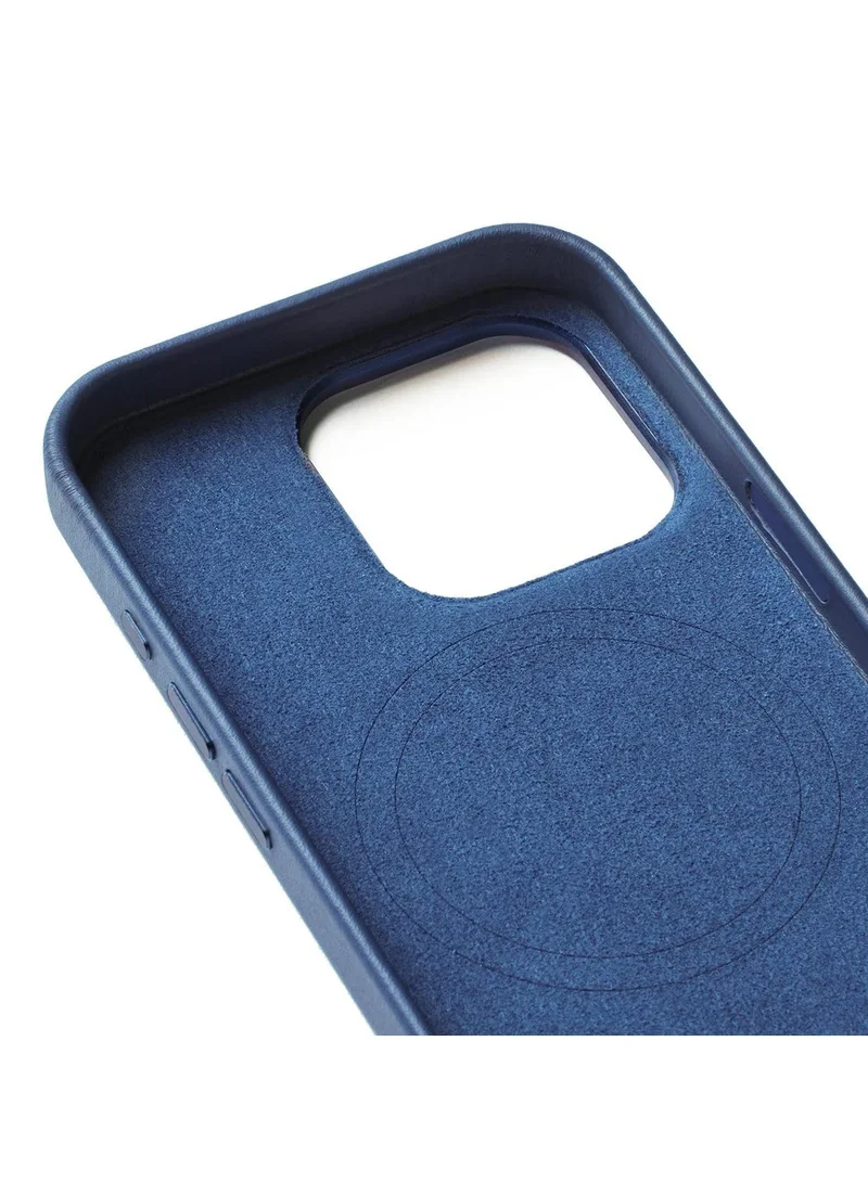 Mujjo iPhone 16 Pro - Premium European Leather Case with Card Pocket, Enhanced Phone & Camera Lens Protection, MagSafe Compatible - iPhone 16 Pro Card Wallet Case (Monaco Blue)