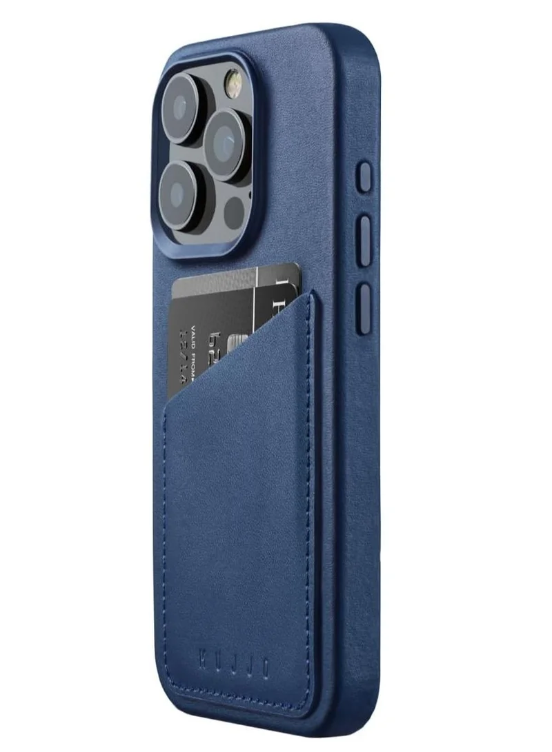Mujjo iPhone 16 Pro Wallet Leather Case - Monaco Blue with Magnetic Wireless Charging. Crafted From Premium Leather, This Luxurious Case Combines Elegance And Durability, Providing A Sleek, Sophisticated Look While Offering Superior Protection.